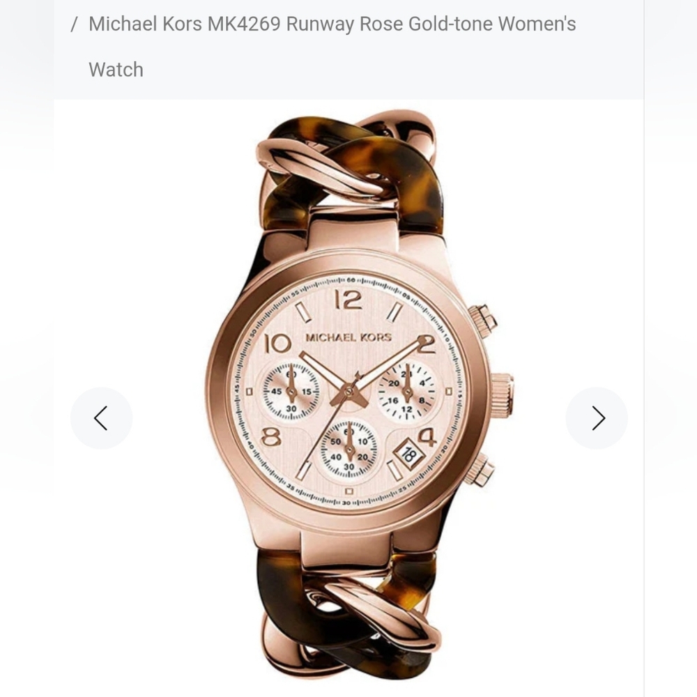 Michael Kors Runway Rose Gold Chronograph Watch with Tortoise Twist Chain Links
